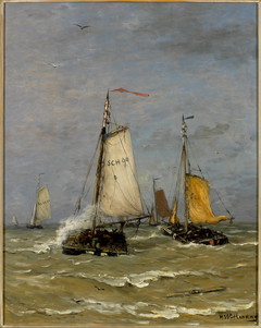 Vissersschepen by Hendrik Willem Mesdag