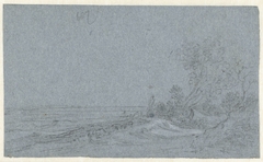 Vlak landschap met rechts een boomgroep by Pieter de Molijn