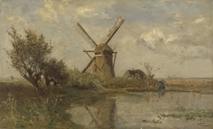 Windmill on a pond by Paul Joseph Constantin Gabriël