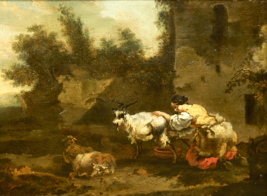 Woman Milking a Goat