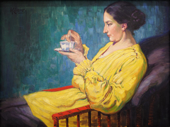 Woman with Tea Cup (Dorothea König) by Albert König