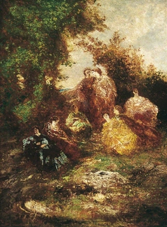Woodland Scene with Figures by Adolphe Joseph Thomas Monticelli