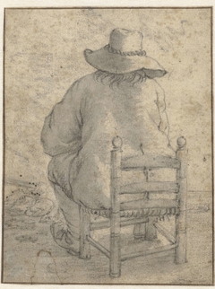 Zittende jongen met hoed, van achteren by Cornelis Saftleven
