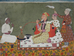 A Bilaspur raja seated with an elderly Muslim by Anonymous