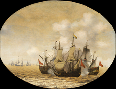 A Dutch Ship Engaged with Two Spanish Ships by Pieter Cornelisz van Soest