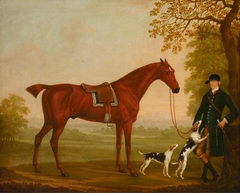 A Horse in Landscape with his Groom and Two Hounds by William Shaw