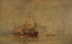A ketch in action with feluccas by William John Huggins