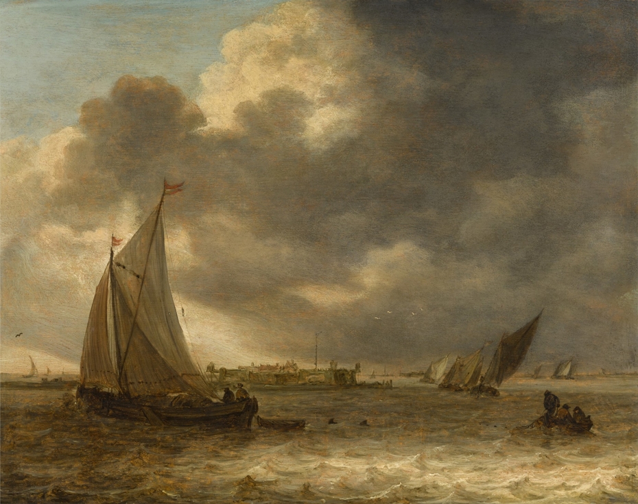 A river landscape with sailing vessels