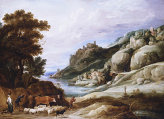 A Shepherd with his Flock in a Mountainous Landscape by David Teniers the Younger