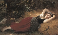 A young peasant girl sleeping by Léon Bazille Perrault