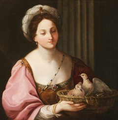 A Young Woman with a Basket of Doves (after Elizabeth Sirani, after Reni) by Elizabeth Cust