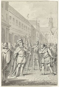 Aankomst van Filips II in Brussel voor de troonsafstand van zijn vader, Karel V, 1555 by Jacobus Buys
