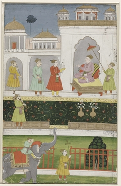 Akbar zittend op zijn troon by Unknown Artist