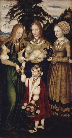 Altarpiece with the Martyrdom of St Catharine: St Dorothea, St Agnes, St Kunigunde [left wing, recto] by Lucas Cranach the Elder