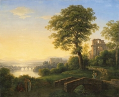 Arcadian Landscape with Castle, Ruins and Bridges by Johann Nepomuk Schödlberger
