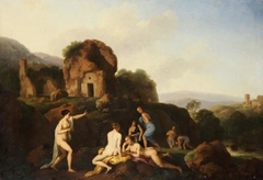 Arcadian landscape with nymphs and a Roman ruin