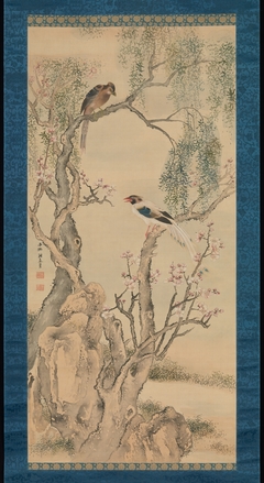 Birds in Willows and Blossoming Peach Tree by Yosa Buson