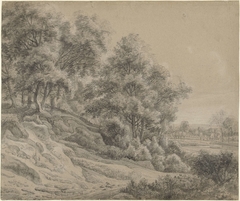 Bomen in een heuvelachtig landschap by Anthonie Waterloo