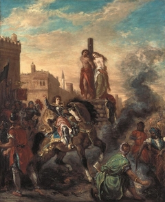 Clorinde befreit Olindo und Sophronia by Eugène Delacroix