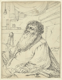 De heilige Paulus, zittend aan een tafel by Jacob Symonsz Pynas