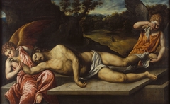 Dead Christ mourned by angels by Paris Bordone