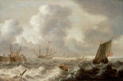 Dutch ships in a rough sea by Pieter Jansz van der Croos