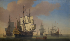 English Warships in a Roadstead in Calm Weather by Jan Karel Donatus van Beecq