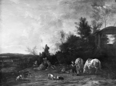 Evening Scenery with Resting Hunters by Philips Wouwerman