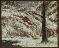 Fawn in the snow in the woods by Gustave Courbet