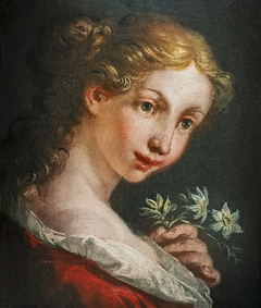 Girl holding flowers by Gaspare Diziani
