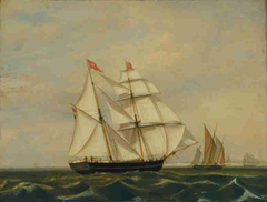 Het schoenerbrikschip Hermanus Isaac van rederij Rietveld by Casparus Johannes Morel