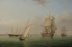 HMY Victoria and Albert II and HMS Warrior by William Frederick Settle