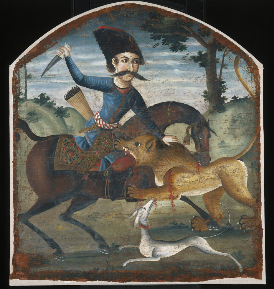 Hunter on Horseback Attacked by a Lion