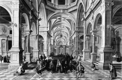 Imaginary church interior with a procession