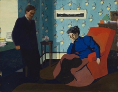 Interior with red armchair and figures by Félix Vallotton