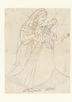 Krishna (dressed as a woman) Embracing Radha