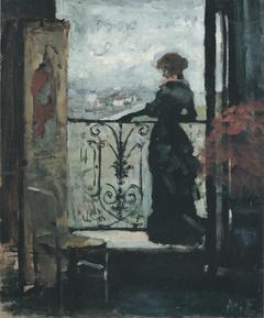Lady standing on a balcony, sketch