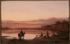 Landscape at sunset by Wilhelm Leopolski