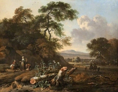 Landscape with a Fallen Tree, Peasants and Huntsmen by Jan Wijnants