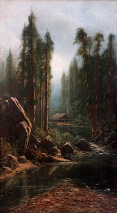 Landscape with Miner's Cabin on Stream in the Sierra Nevada
