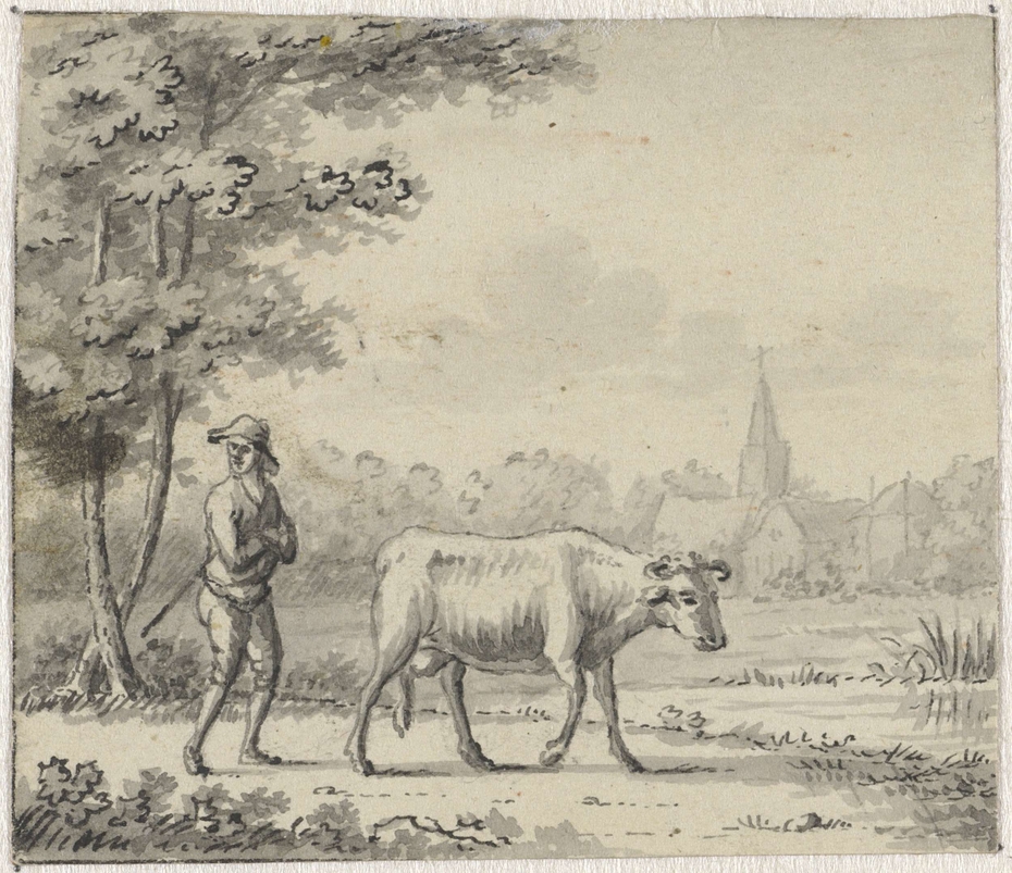 Landschap met twee koeien en een schaap