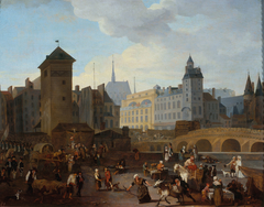 Le Palais et la Pompe Notre-Dame vus du quai Pelletier, vers 1790 by Jacques-Albert Senave