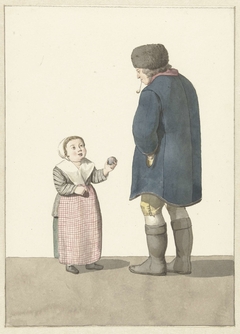 Meisje met bal staand voor een man by W. Barthautz