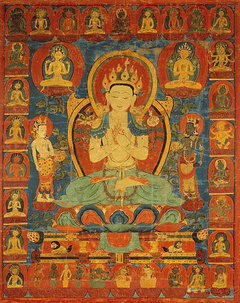 Painted Banner (Thangka) of Bodhisattva Maitreya Surrounded by his Retinue