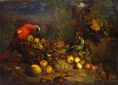 Parrots and Fruit with Other Birds and a Squirrel by Tobias Stranover