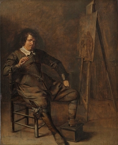 Portrait of a painter in front of his easel by Pieter Codde