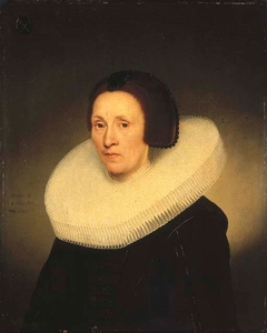 Portrait of Johanna van Diemen, aged 61, half-length, in a cartwheel ruff with a coat of arms by Jacob Gerritsz Cuyp