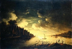 River landscape at moonlight by Jean François de Wouters