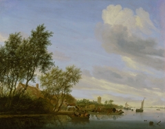 River Landscape with a Ferry by Salomon van Ruysdael