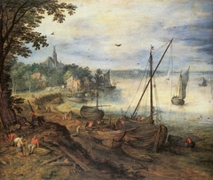 River Landscape with Lumbermen by Jan Brueghel the Elder